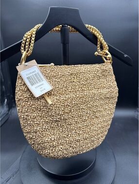 Eric Javits Peanut Woven Handbag Gold Chain Handle NWT